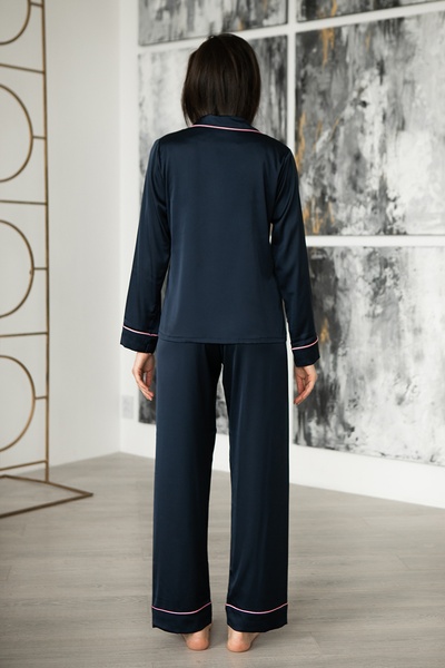 Пижамный шелковый костюм с брюками Blue Dark SH0009-14-69 фото