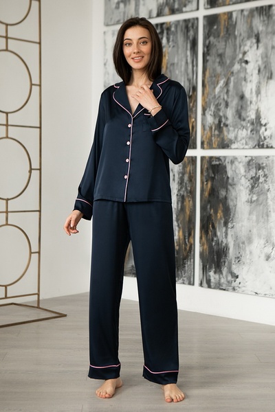 Silk pajama suit with trousers Blue Dark