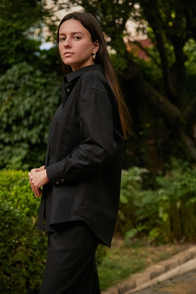 Рубашка с длинным рукавом из 100% льна Black LN0058-16-60 фото