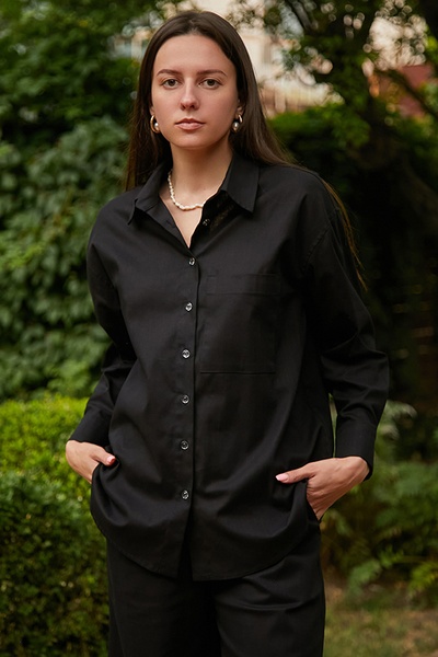 Рубашка с длинным рукавом из 100% льна Black LN0058-16-60 фото