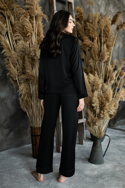 Піжамний шовковий костюм з брюками Total Black SH0009-18-69 фото