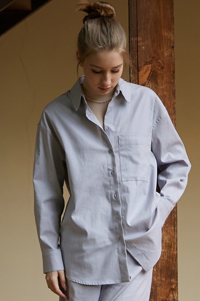 Сорочка з довгим рукавом зі 100% льону Grey LN0058-12-60 фото