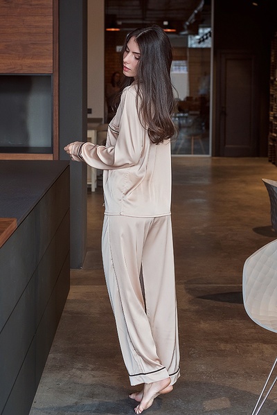Пижамный шелковый костюм с брюками Beige Peach SH0009-01-69 фото