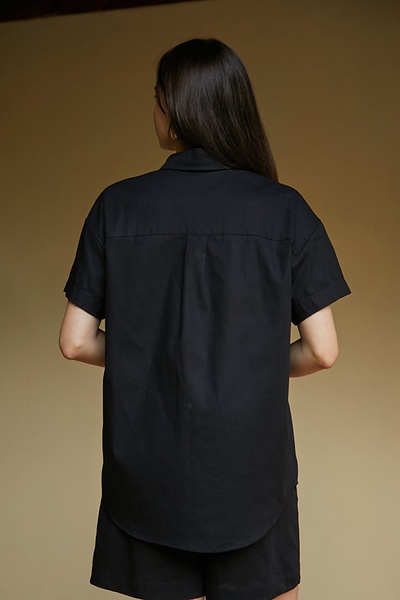 Short sleeve shirt made of 100% linen Black