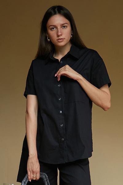 Сорочка з коротким рукавом зі 100% льону Black LN0059-16-50 фото