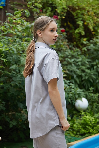 Сорочка з коротким рукавом зі 100% льону Grey LN0059-12-50 фото