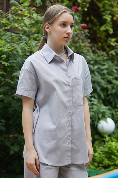 Рубашка с коротким рукавом из 100% льна Grey LN0059-12-50 фото
