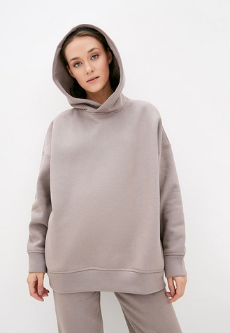 Hoodie knitted with a hood on fleece Mokachino