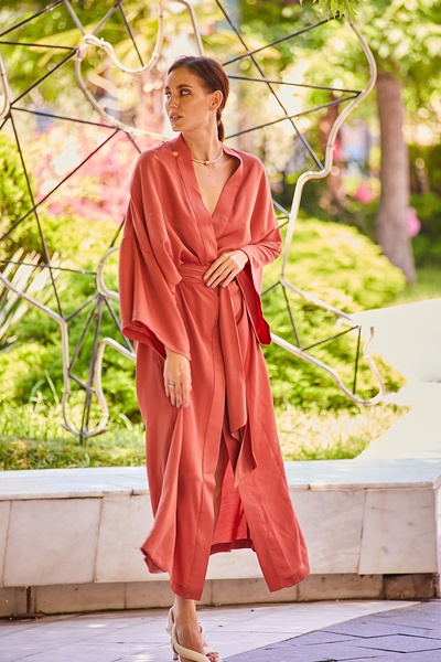 Silk and cotton dressing gown Terracotta