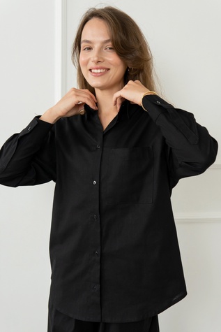 long-sleeve shirt made of 100% linen Black