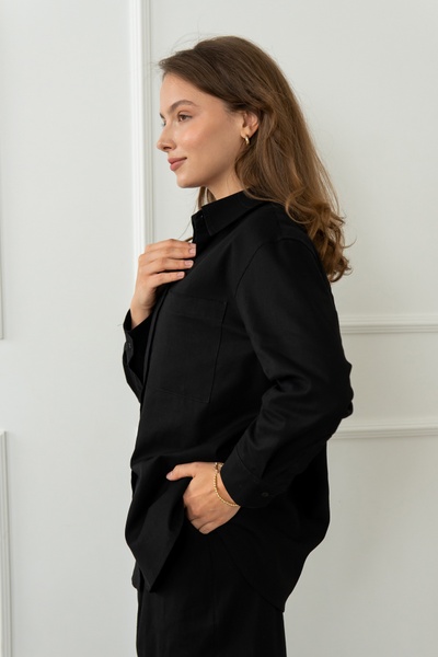 Сорочка з довгим рукавом зі 100% льону Black LN0058-16-60 фото
