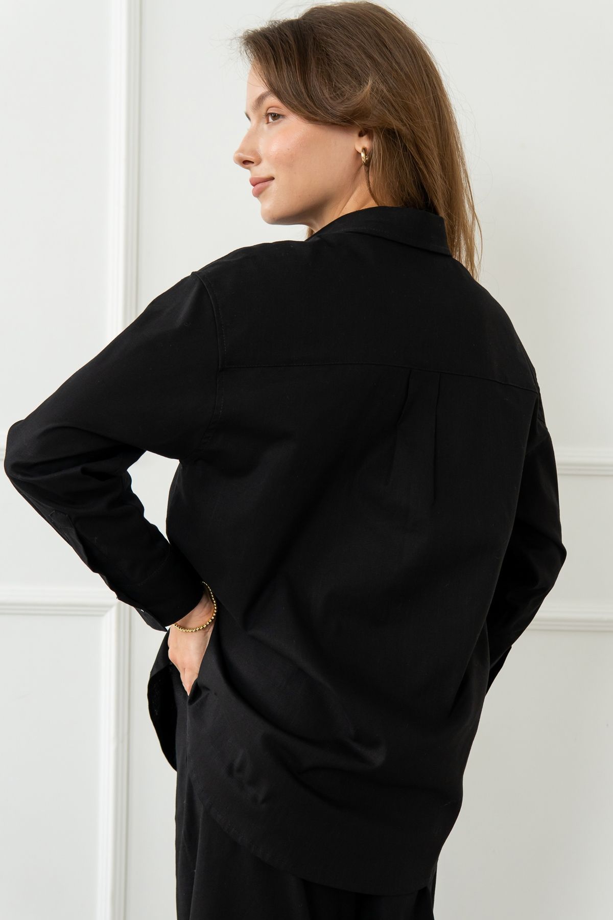 long-sleeve shirt made of 100% linen Black (M/L)