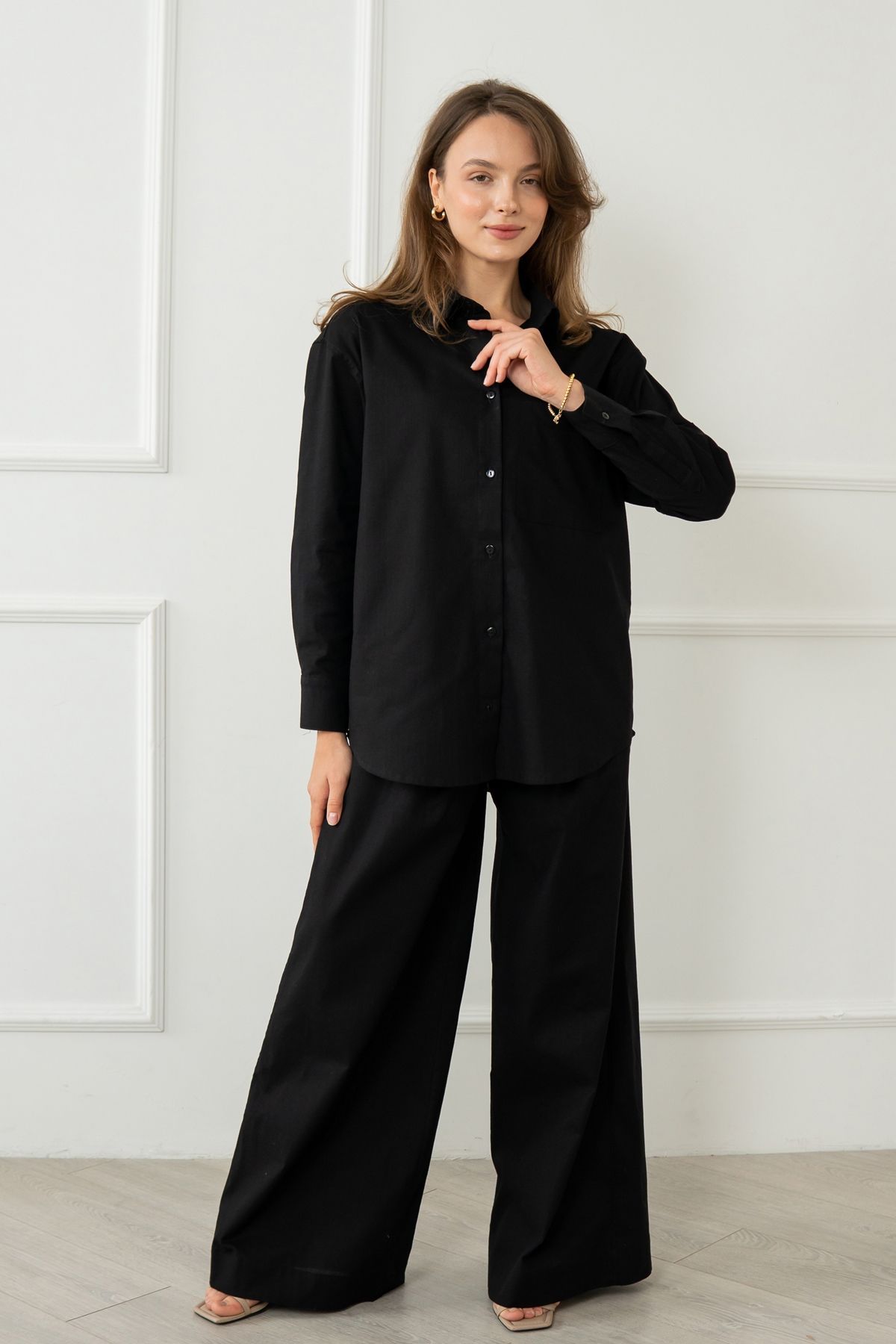 long-sleeve shirt made of 100% linen Black (M/L)