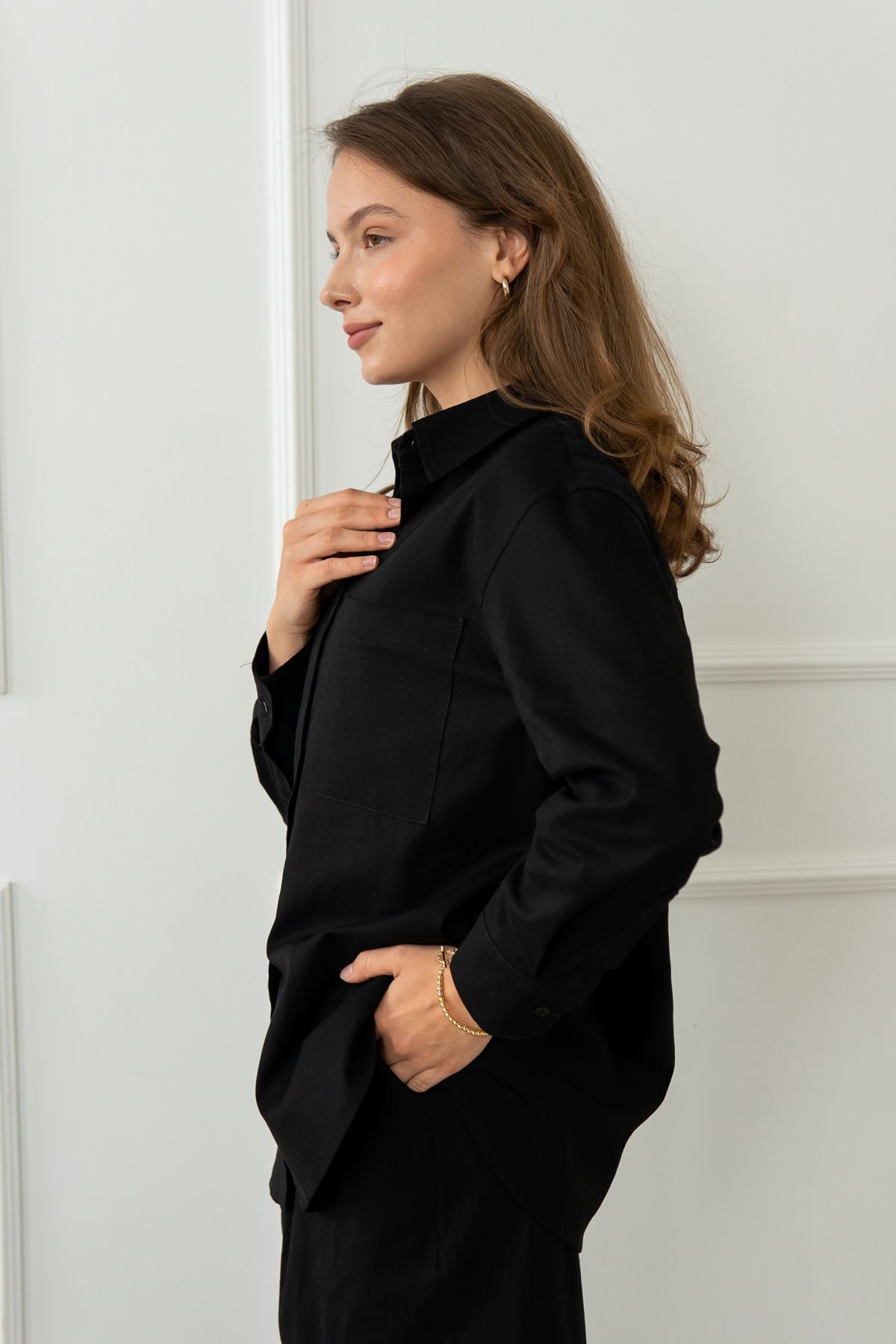 long-sleeve shirt made of 100% linen Black (M/L)