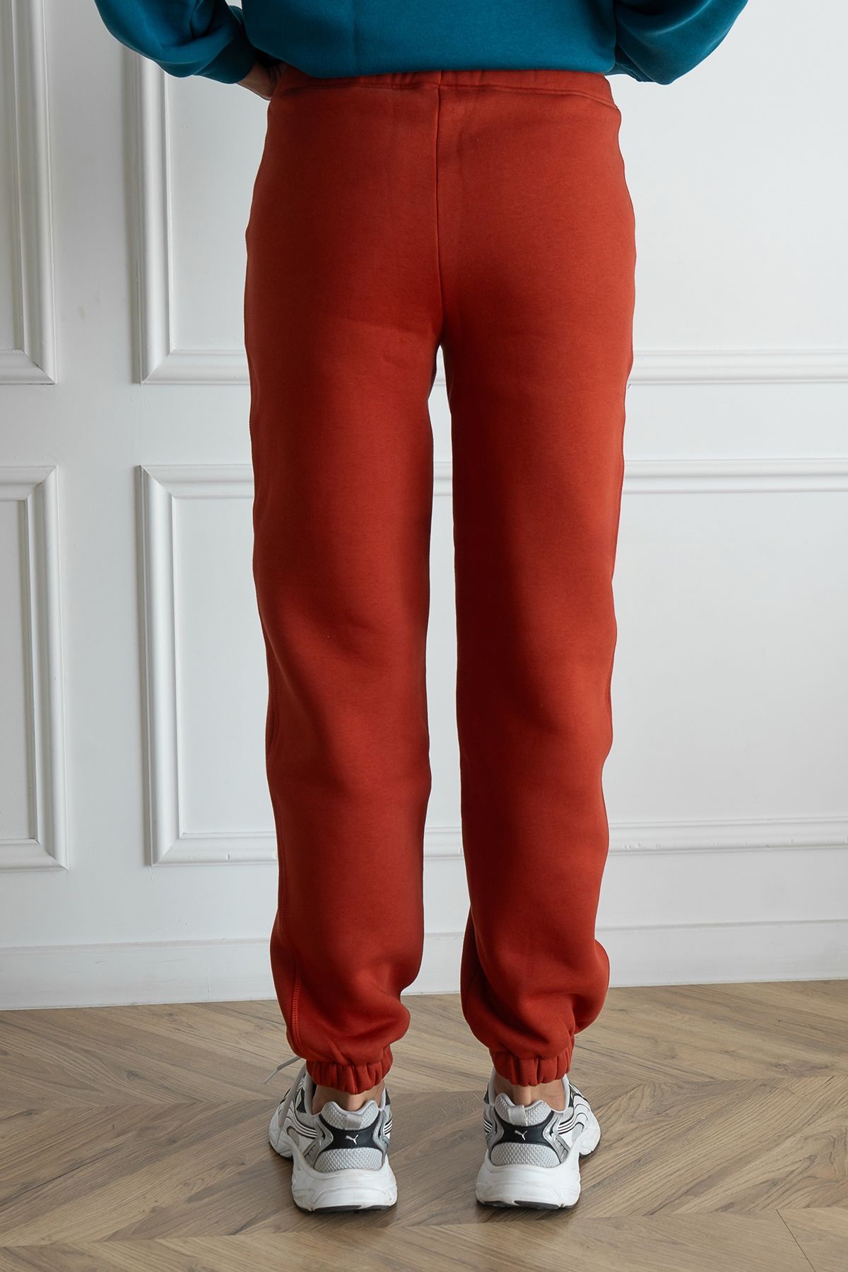 Knitted trousers with fleece Brick
