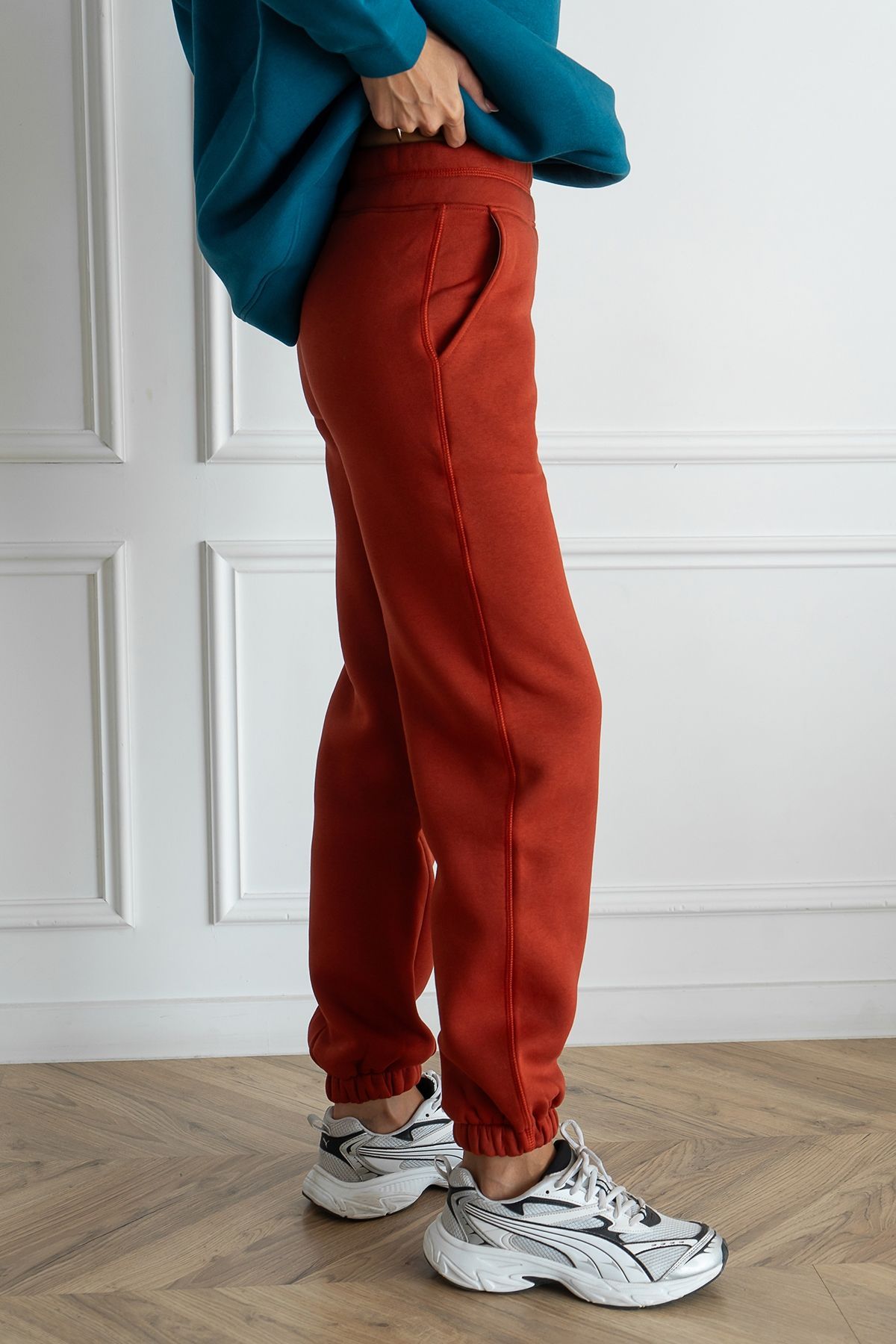 Knitted trousers with fleece Brick