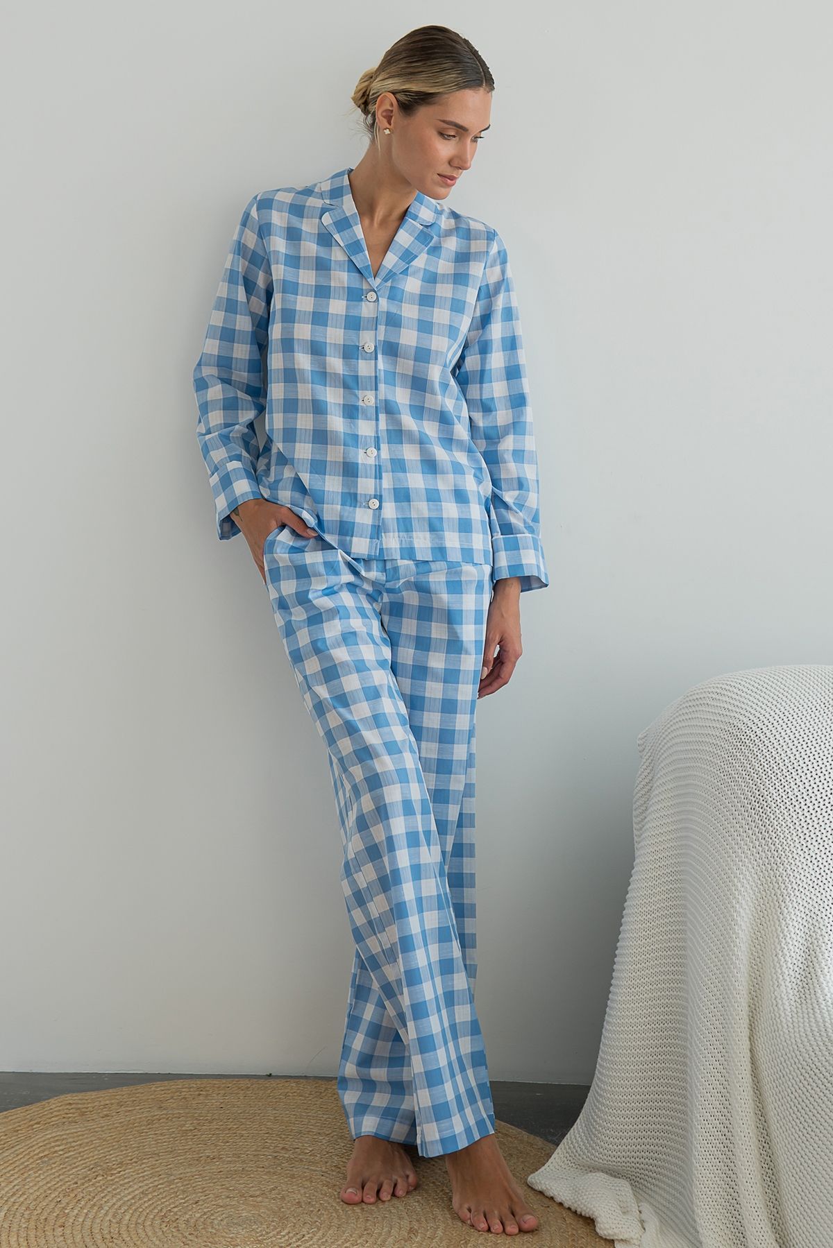 Піжамний бавовняний костюм з брюками Blue Plaid (XL/XXL) HL0073-29-69 фото