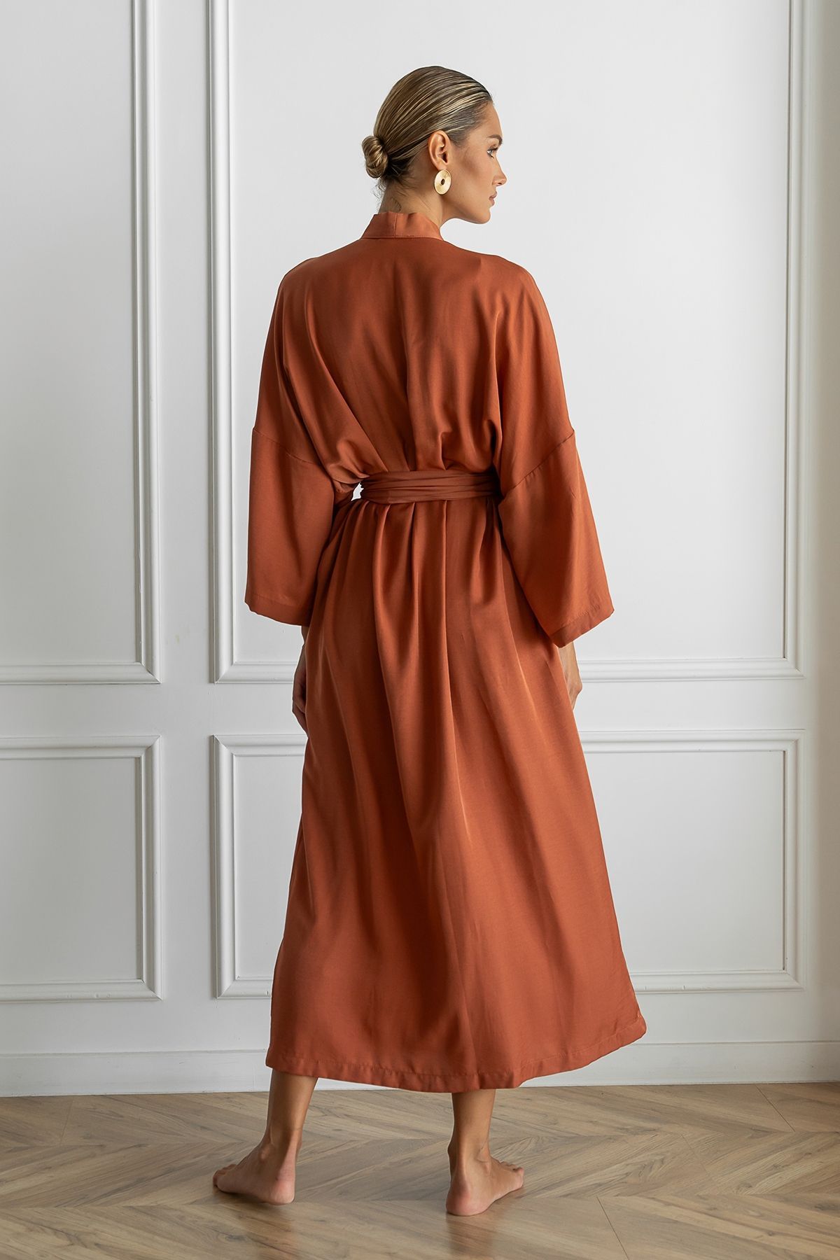 Silk and cotton dressing gown Terracotta