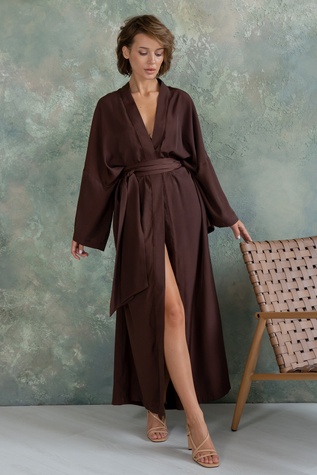 Silk and cotton dressing gown Chocolate