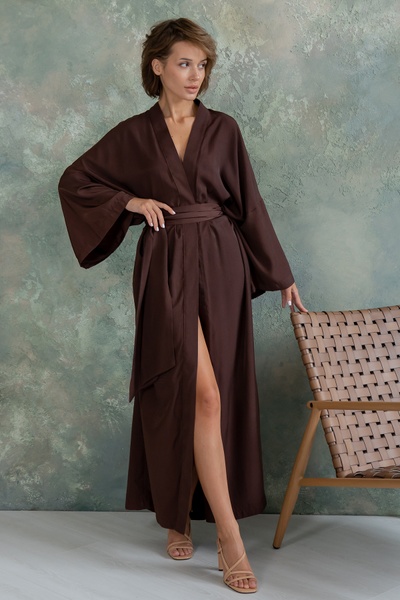 Silk and cotton dressing gown Chocolate