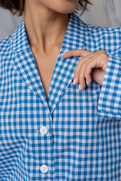 Cotton pajamas with trousers Navy Plaid