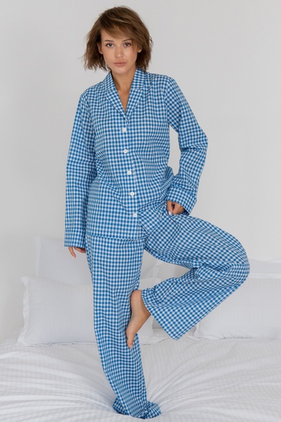 Cotton pajamas with trousers Navy Plaid