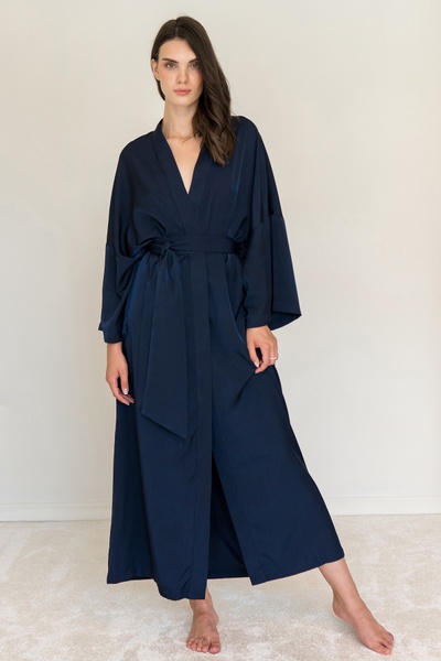 Silk and cotton dressing gown Navy