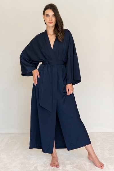 Silk and cotton dressing gown Navy