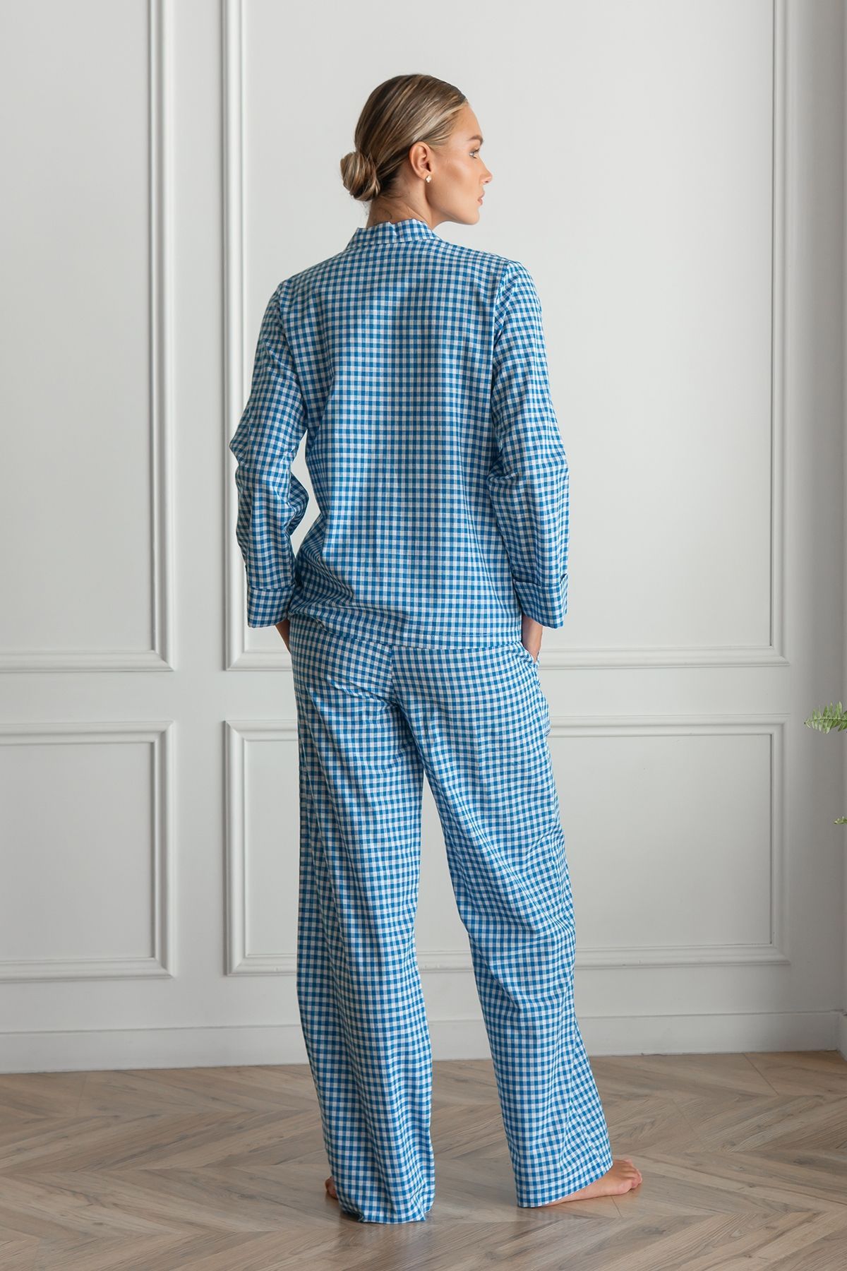 Піжамний бавовняний костюм з брюками Navy Plaid HL0073-80-69 фото