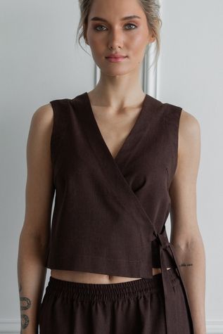 Linen crossover top Brownie