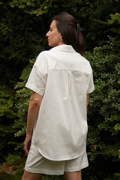 Рубашка с коротким рукавом из 100% льна Cream LN0059-09-50 фото