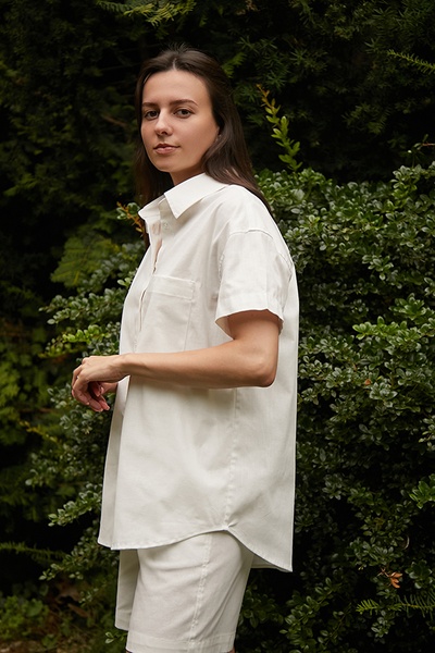 Сорочка з коротким рукавом зі 100% льону Cream LN0059-09-50 фото