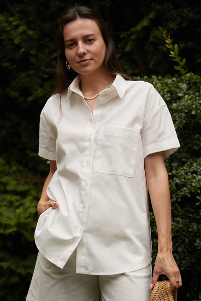 Рубашка с коротким рукавом из 100% льна Cream LN0059-09-50 фото