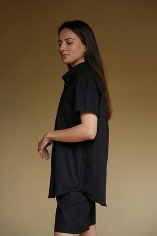 Short sleeve shirt made of 100% linen Black (M/L)
