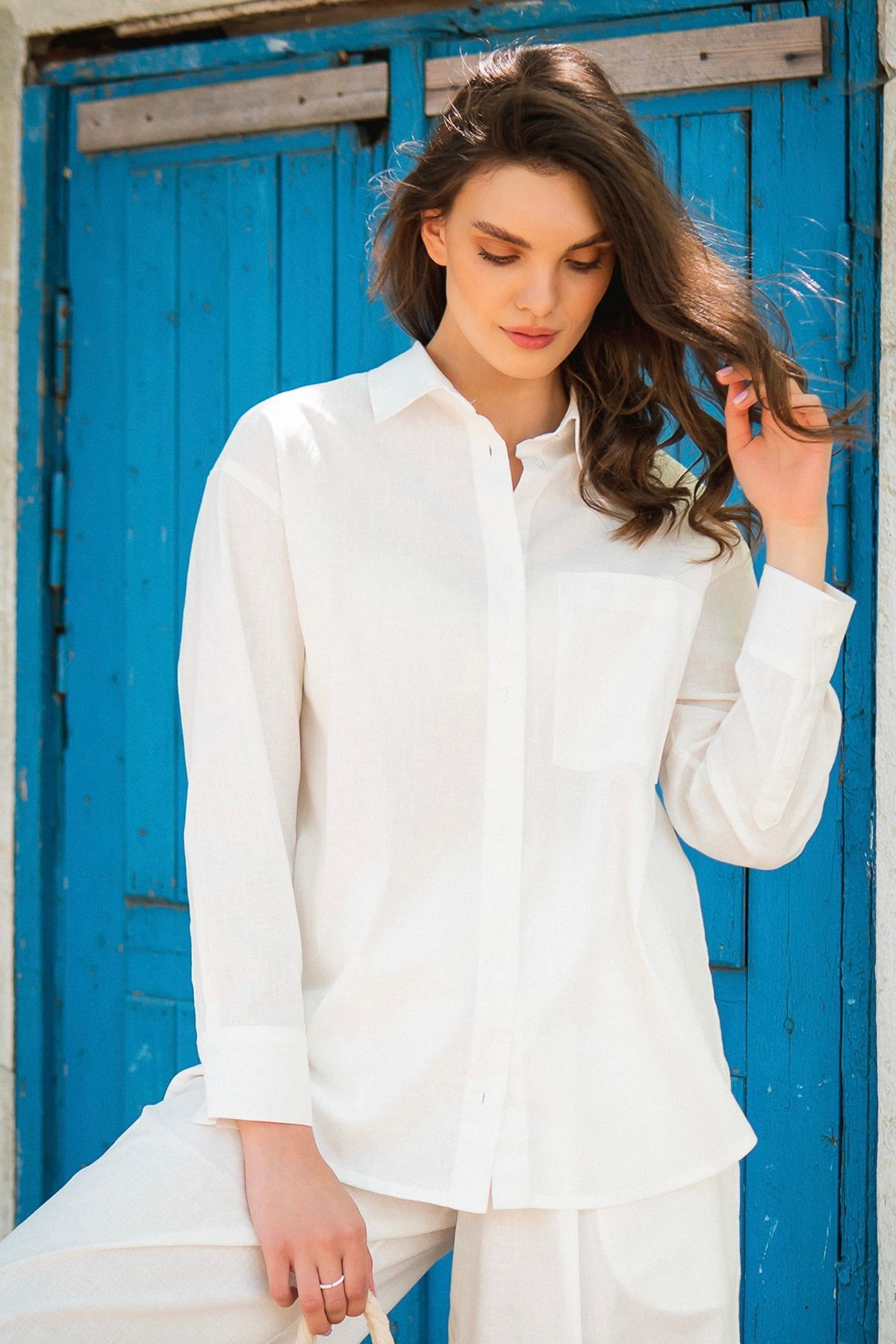 long-sleeve shirt made of 100% linen Cream (XL/XXL)