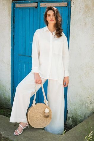 Сорочка з довгим рукавом зі 100% льону Cream (XL/XXL) LN0058-09-60 фото