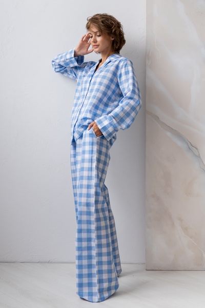 Cotton pajamas with trousers Blue Plaid