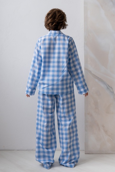 Пижамный костюм из хлопка с брюками Blue Plaid HL0073-29-69 фото