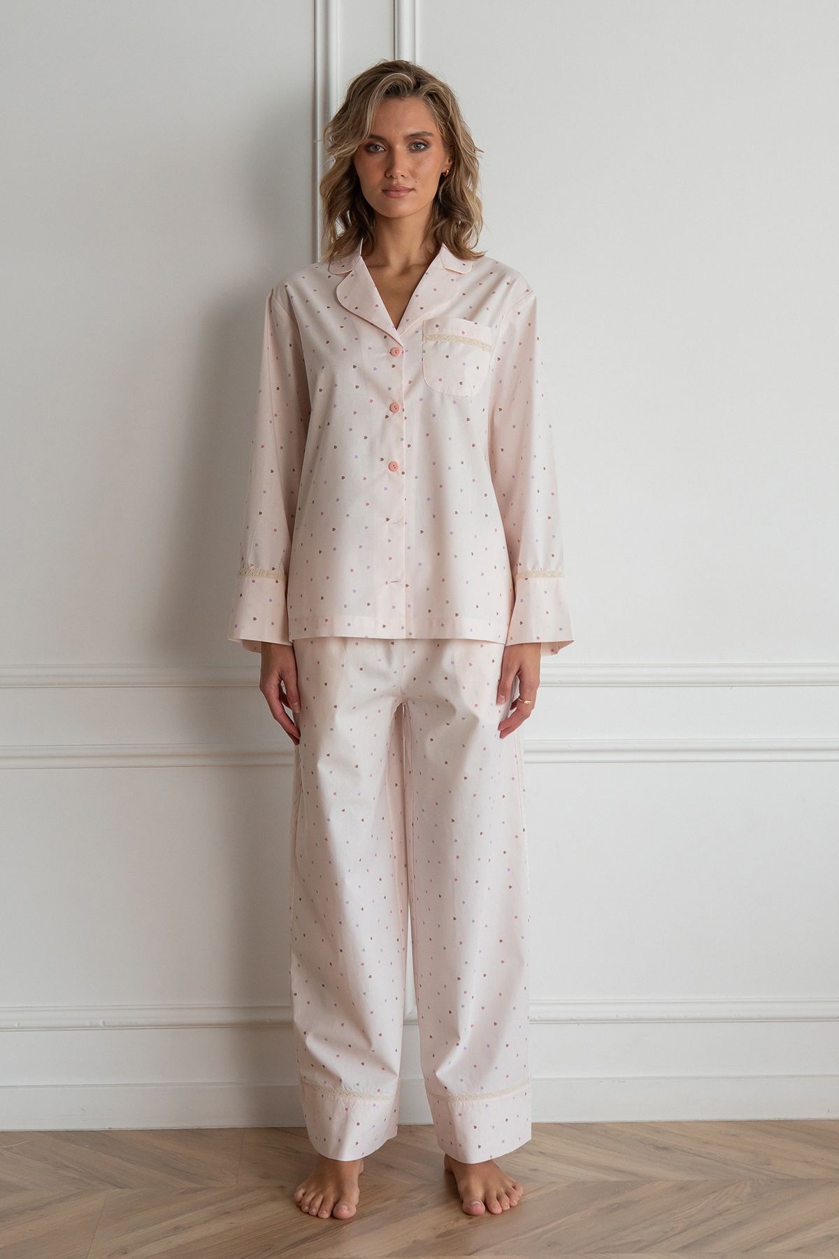 Cotton pajamas with lace Love is