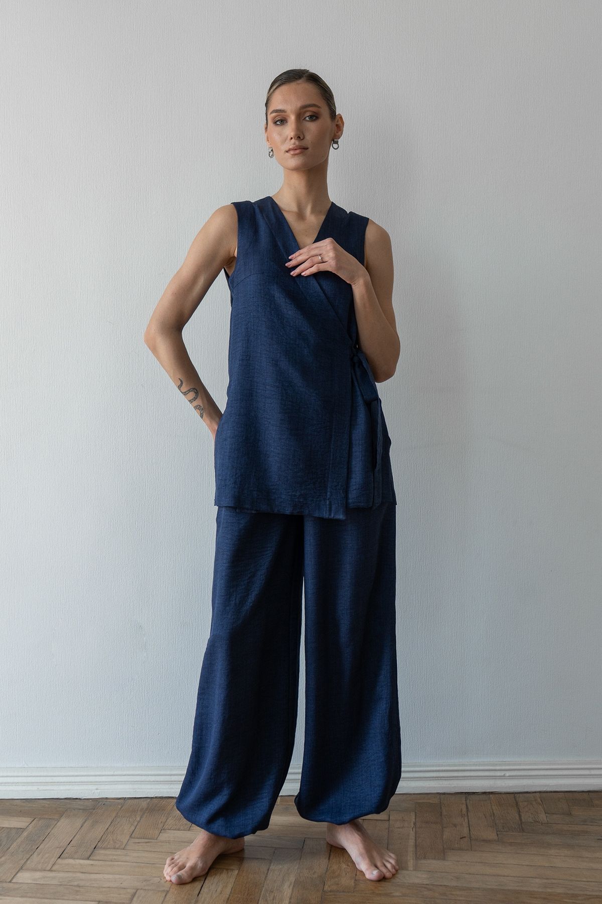 Linen bloomer trousers Denim