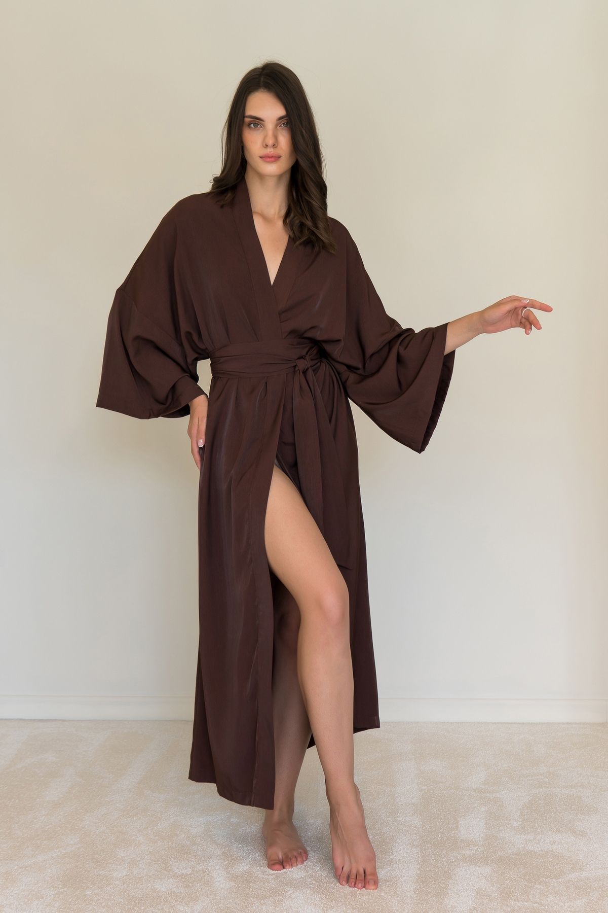 Silk and cotton dressing gown Chocolate