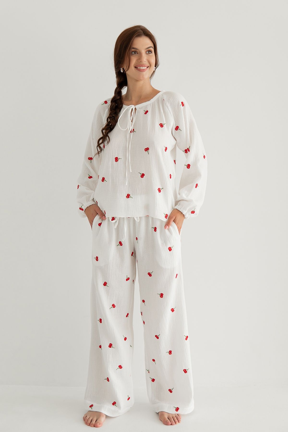 Сорочка з вишивкою з мусліну Cherry (M/L) ML0085-38-60 фото