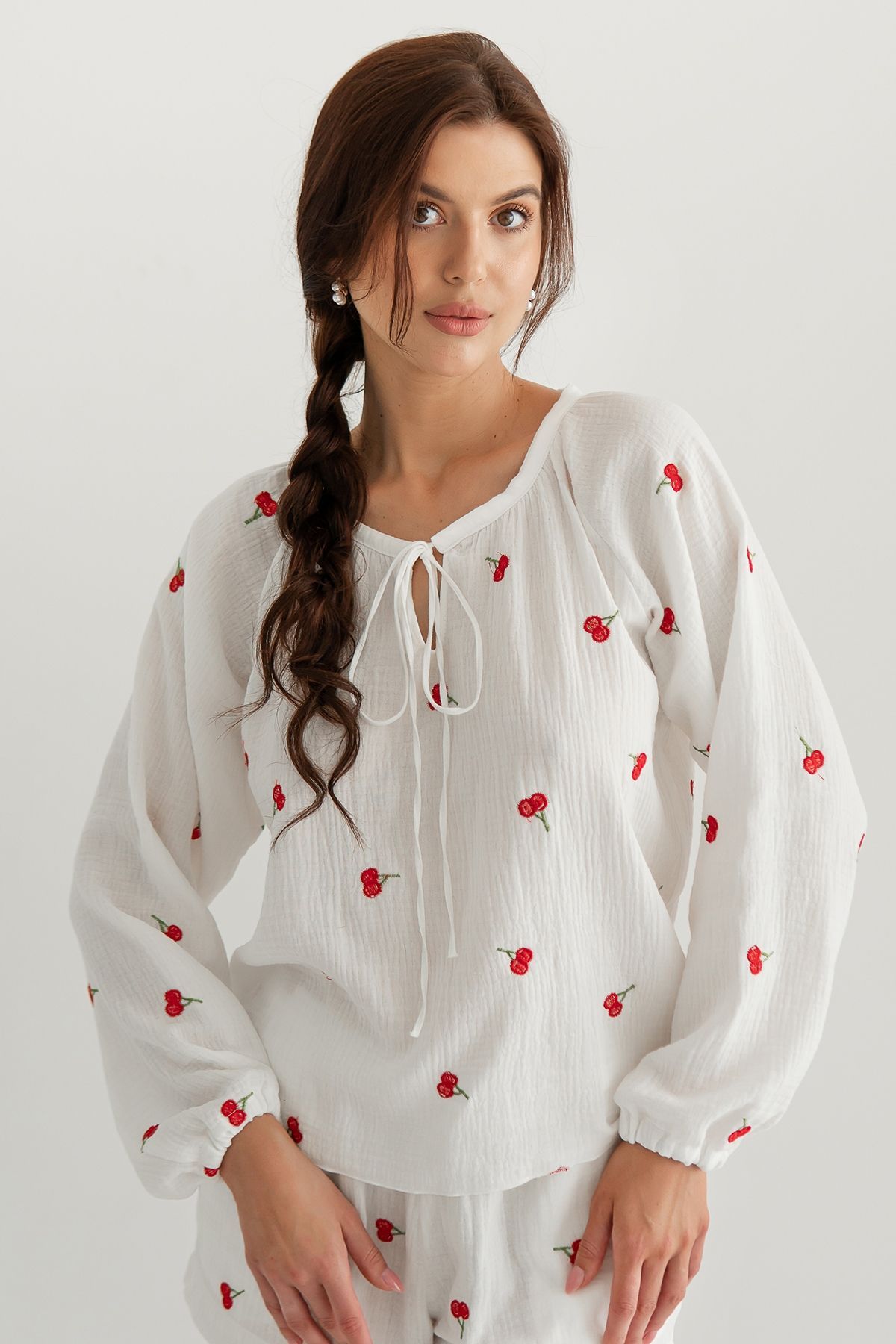 Сорочка з вишивкою з мусліну Cherry (M/L) ML0085-38-60 фото