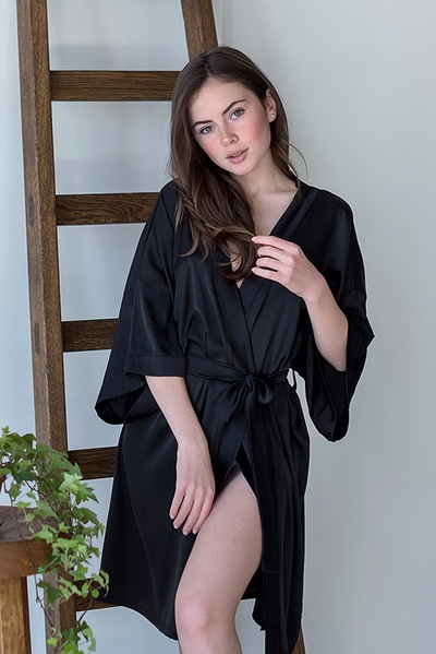 Silk dressing gown Black